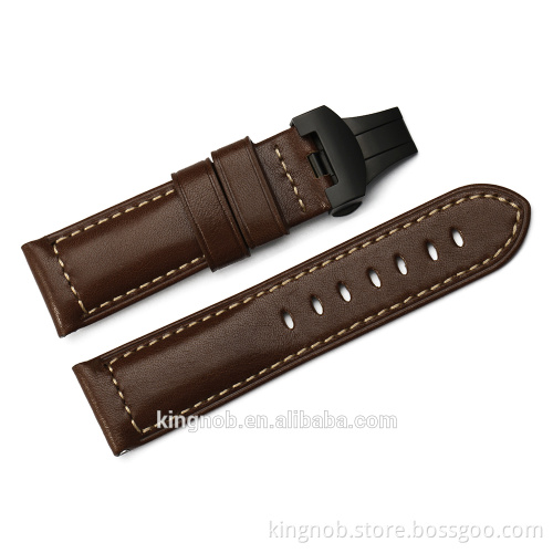 24mm Stainless Steel Deployment Clasp Handmade Calf Skin leather Watch Band